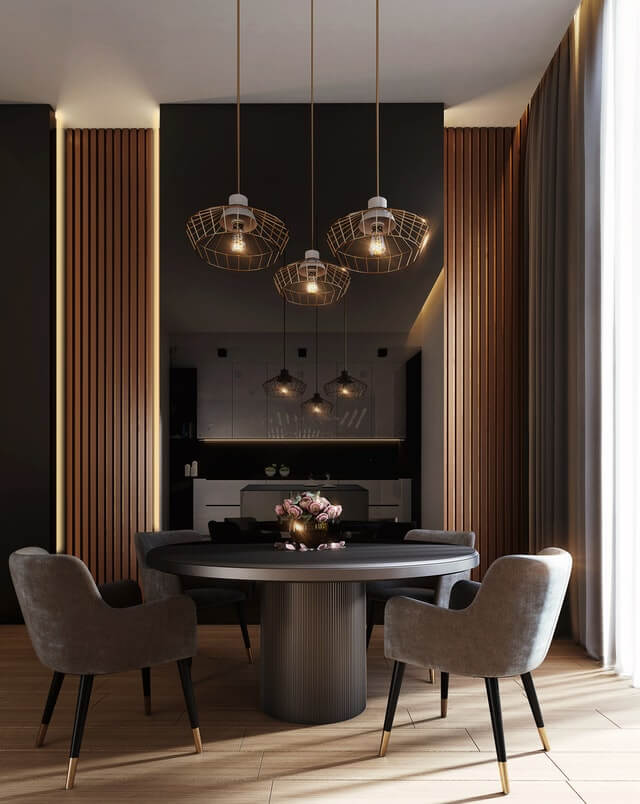 Testimonials Gray Dining Table Under Pendant Lamps
